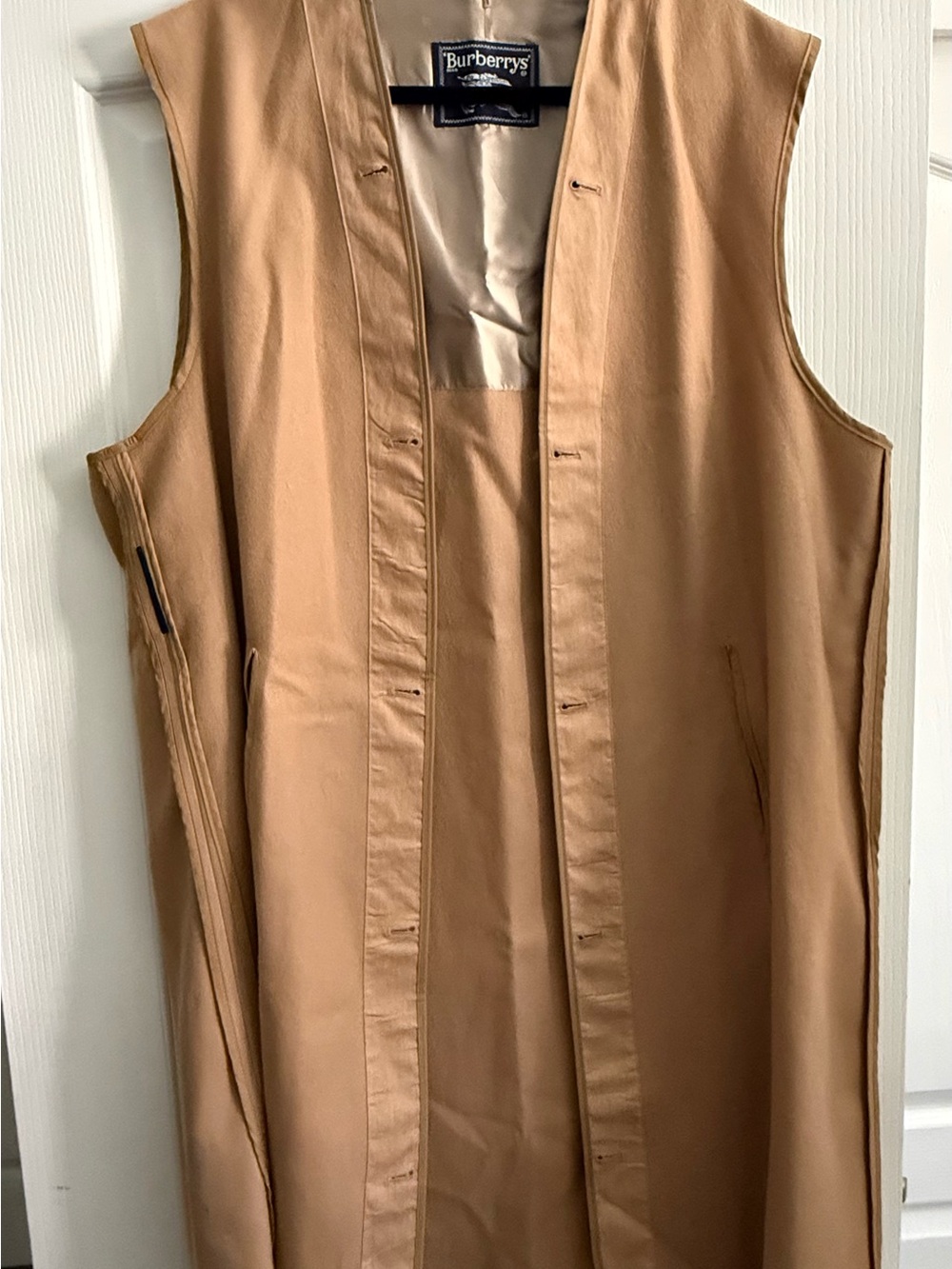 Burberry Camel Tan Wool Long Vest with Satin Lining Vintage